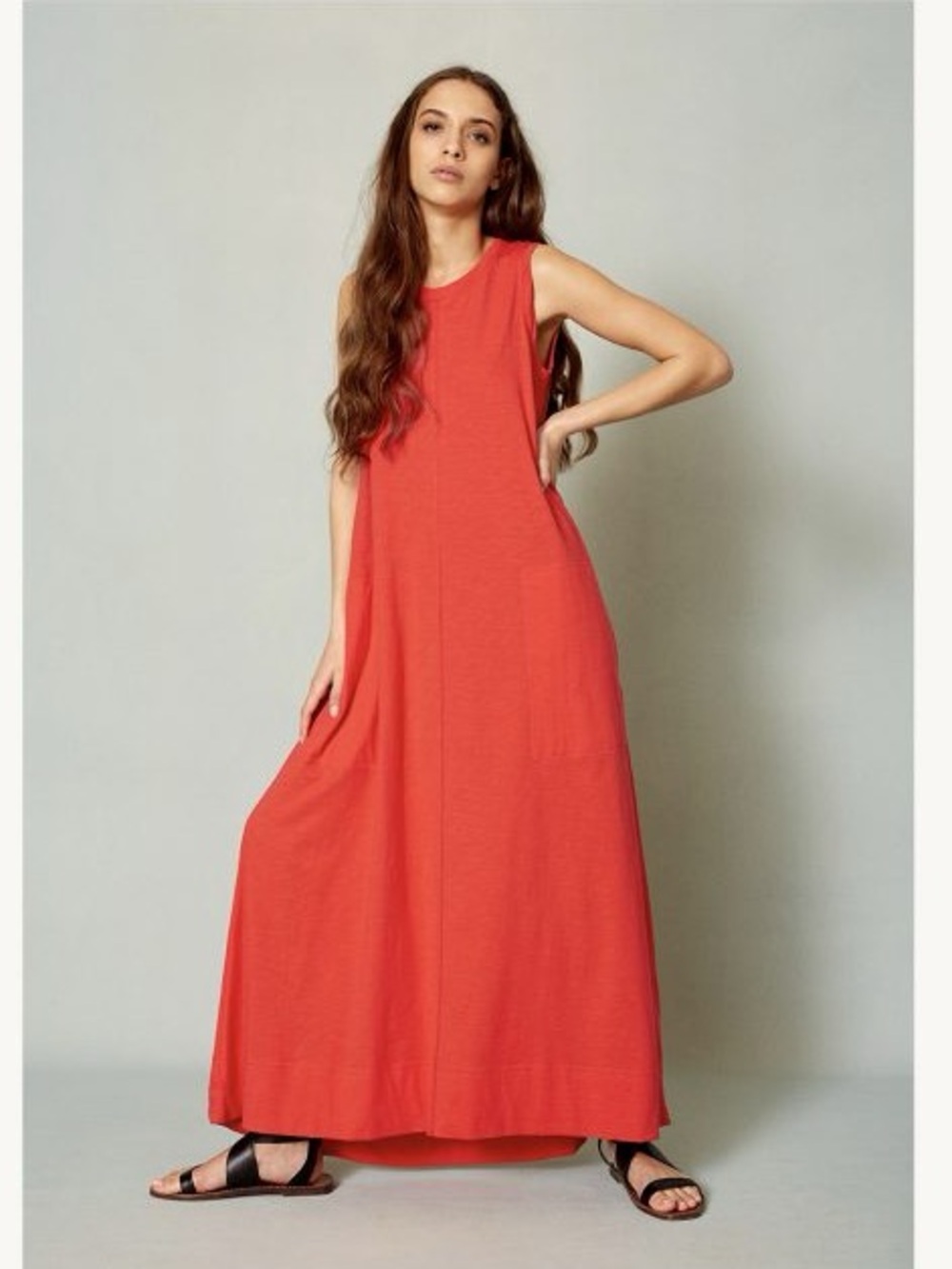 ME+EM NWOT Orange Cotton Slub Swing Maxi Tank Dress Sz US 12 L Pockets